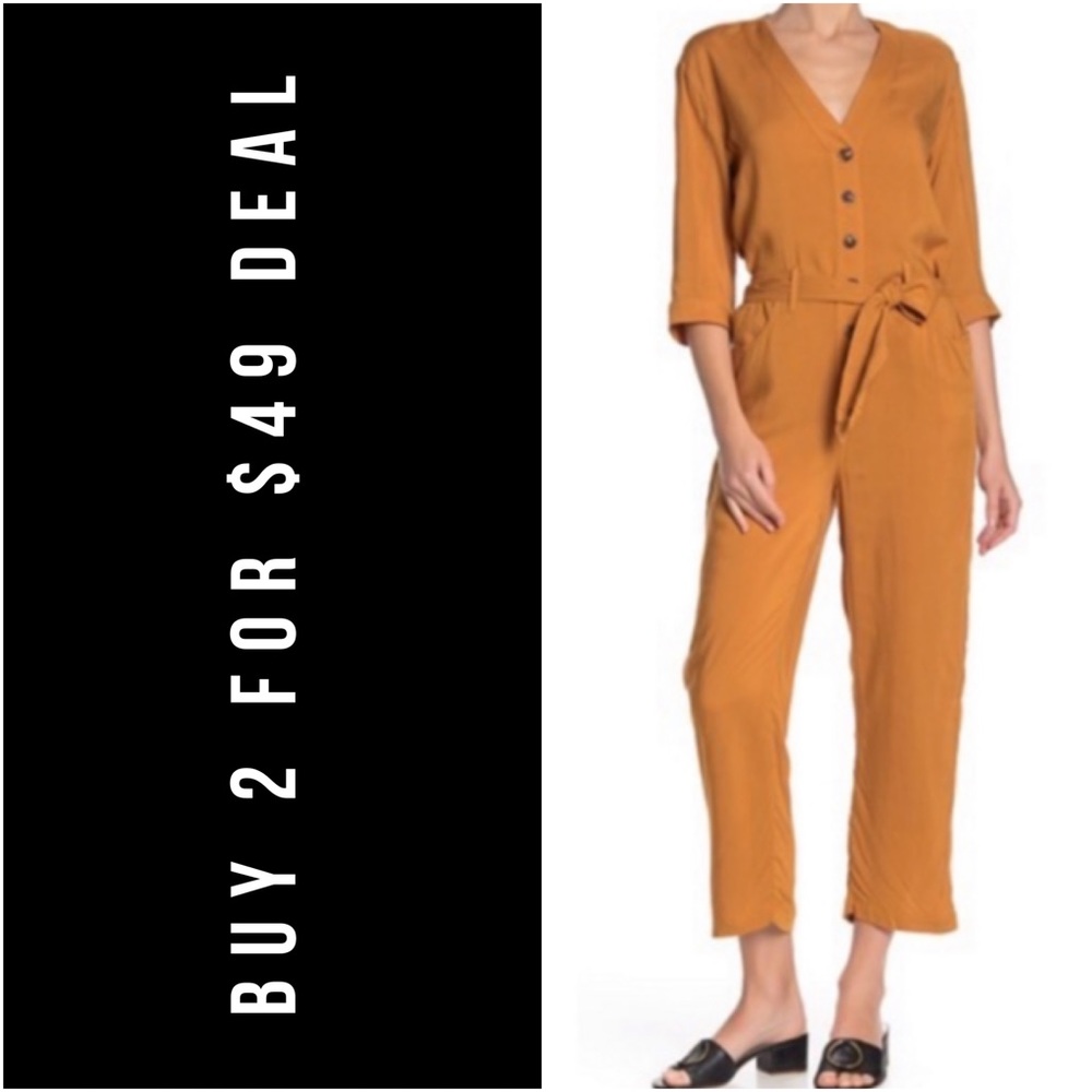 ☀️CAMEL BUTTON DOWN JUMPSUIT - Picture 1 of 7